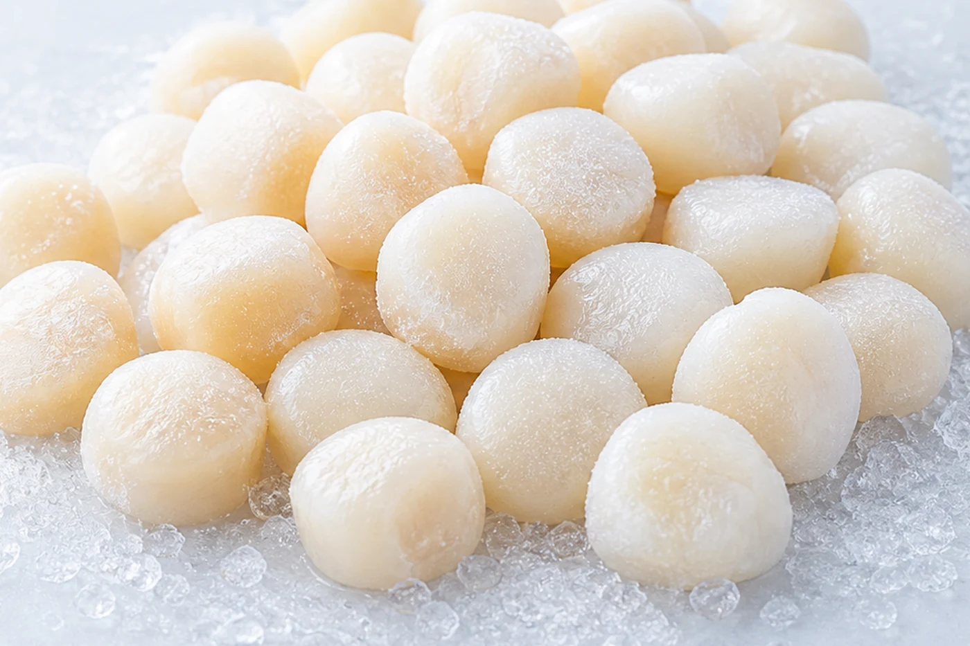 Frozen bay scallop meat, roe-off IQF pieces
